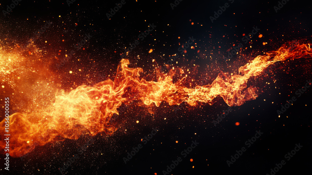Flames dancing against a dark backdrop while sparks fly during a vibrant fire display at night Flames dancing against a dark backdrop while sparks fly during a vibrant fire display at night