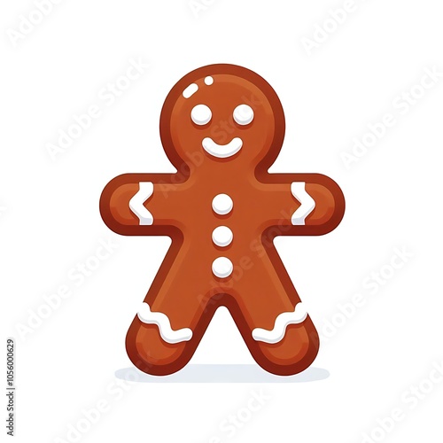 Gingerbread Man Cookie with Icing – Flat Isolated Christmas Illustration on White Background