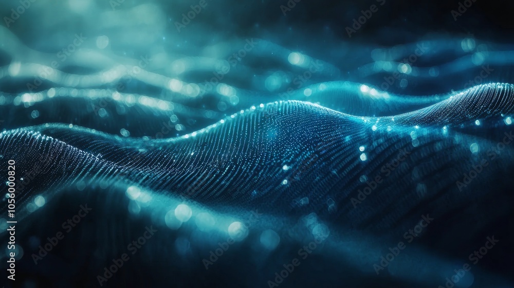 Abstract glowing waves of blue light in a futuristic digital landscape Abstract glowing waves of blue light in a futuristic digital landscape