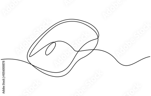 Drawn continuous one line computer mouse logo. Vector illustration, Computer Mouse Black Stroke Linear Icon, Mouse computer one continuous single line art drawing. Minimal art style. Computer mouse