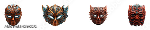 Set, collection of Terracotta Mask isolated on transparent background.