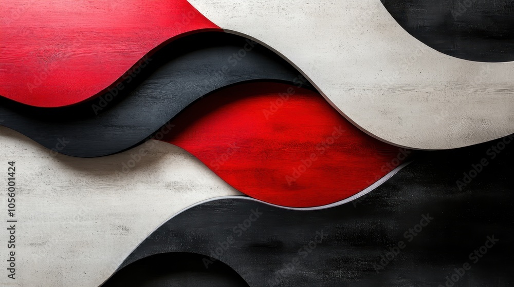 A vibrant abstract image featuring flowing red, black, and white curved shapes intertwined, creating a harmonious, dynamic composition on a textured background. A vibrant abstract image featuring flowing red, black, and white curved shapes intertwined, creating a harmonious, dynamic composition on a textured background.