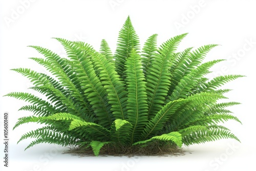 Lush Green Fern Plant Isolated on White Background