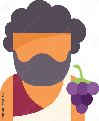 Cartoon illustration of a greek winemaker holding a bunch of grapes