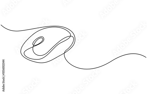 Drawn continuous one line computer mouse logo. Vector illustration, Computer Mouse Black Stroke Linear Icon, Mouse computer one continuous single line art drawing. Minimal art style. Computer mouse