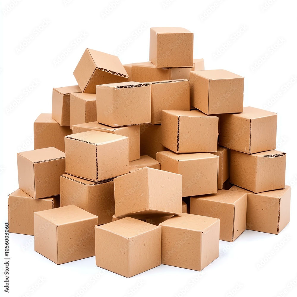 Fototapeta premium Stacked cardboard boxes, white isolate background