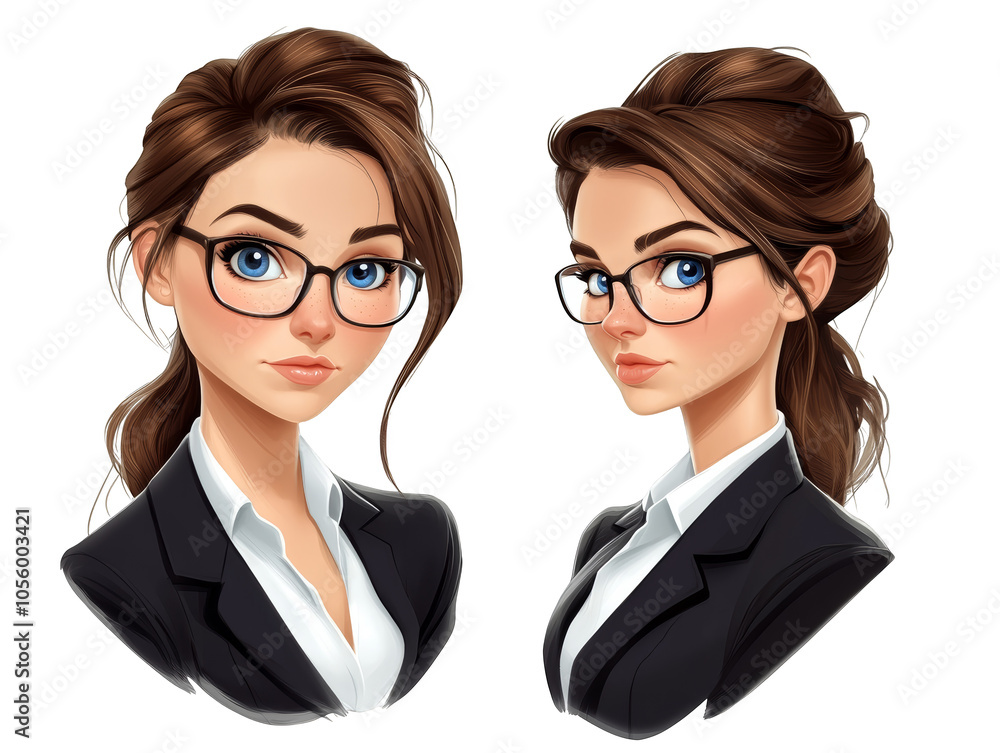 Two professional women in glasses and suits, a portrait of confidence, style, business acumen in the modern workplace Two professional women in glasses and suits, a portrait of confidence, style, business acumen in the modern workplace
