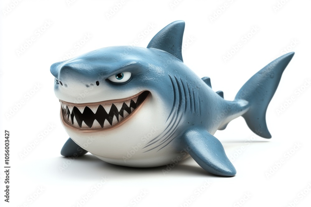 Fototapeta premium Cartoon Shark Character 3D Render Isolated White Background