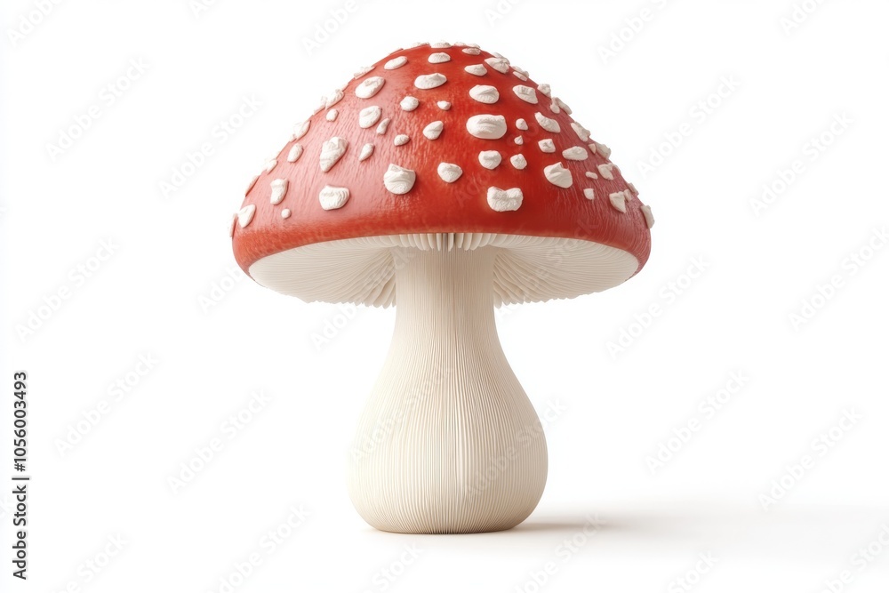 Red and White Mushroom with White Dots Isolated on White Background Red and White Mushroom with White Dots Isolated on White Background