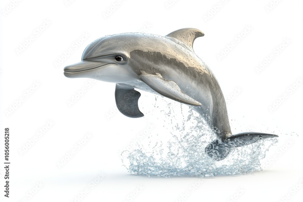 Obraz premium Jumping Dolphin with Water Splash Isolated on White Background