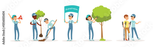 People Volunteer Character Engaged in Social Work Vector Set