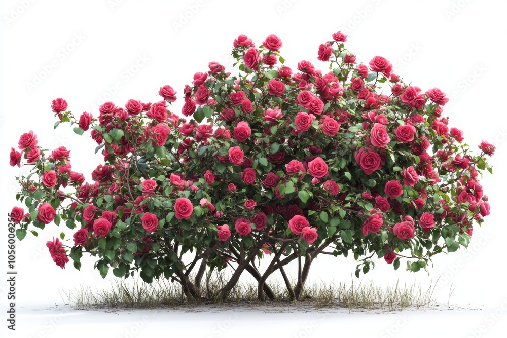 Fototapeta premium Blooming Pink Rose Bush Isolated on White Background