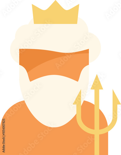 Cartoon illustration of poseidon, the greek god of the sea, holding his trident