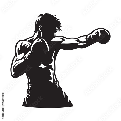 Boxer punching silhouette vector black color white background 