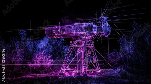 Thermal image depicting a futuristic anti missile defense system that is using advanced laser and radar technology to detect track and monitor multiple incoming heat signatures or threats photo