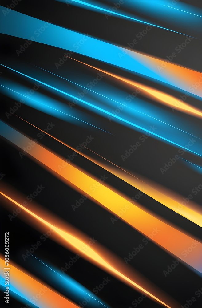 Fototapeta premium Abstract Light Streaks Background with Blue and Orange Neon Glows on Black