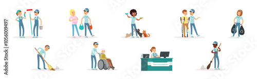 People Volunteer Character Engaged in Social Work Vector Set