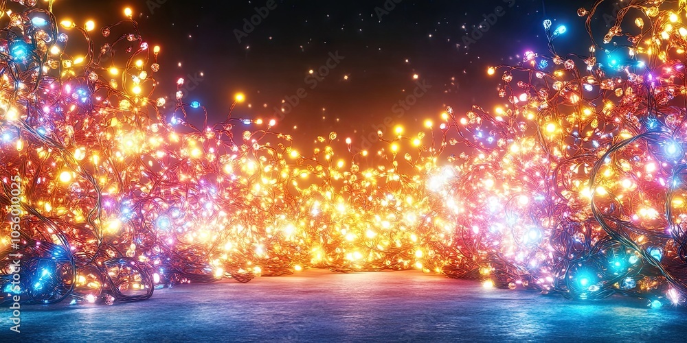 Naklejka premium Colorful Christmas lights arranged in a decorative frame isolated on a bright white background, perfect for festive designs