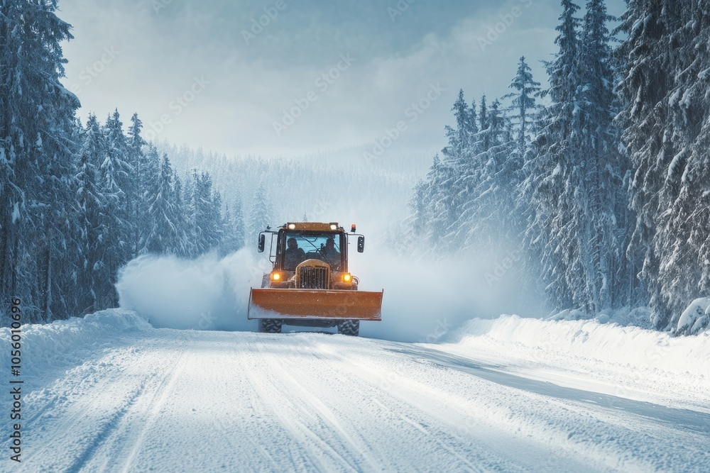 Snowplough in action clearing roads after a winter storm for safe travel and accessibility Snowplough in action clearing roads after a winter storm for safe travel and accessibility