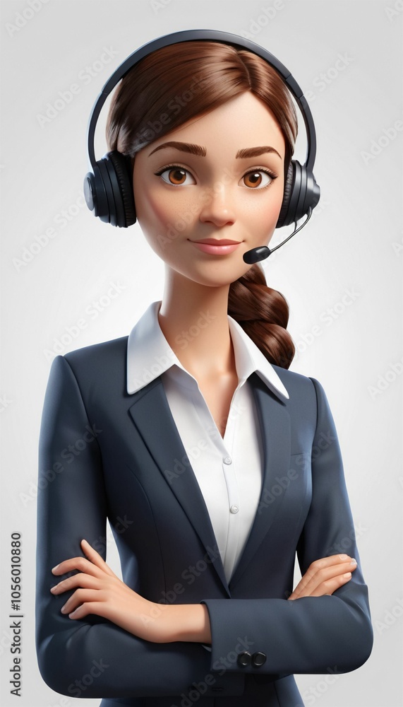 Portrait of smiling Asian customer support phone operator in headset. created by generative AI technology Portrait of smiling Asian customer support phone operator in headset. created by generative AI technology