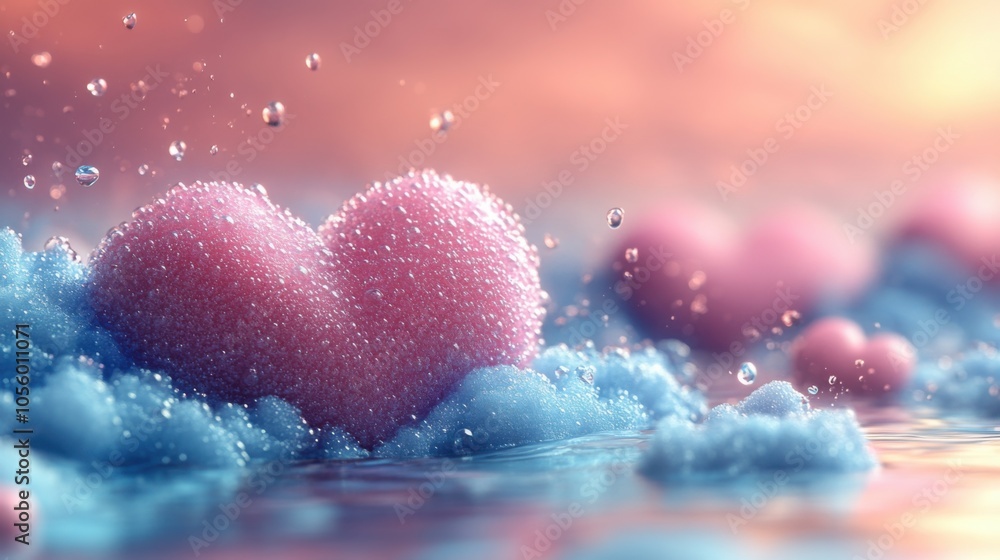 Obraz premium Light pastel colored background with floating hearts for romantic designs and sentimental themes