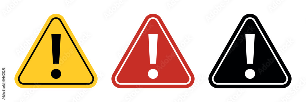 Red yellow black triangular warning or caution sign with exclamation mark. Warning, precaution, attention, alert icon. Warning sign. Exclamation mark. Red yellow black triangular warning or caution sign with exclamation mark. Warning, precaution, attention, alert icon. Warning sign. Exclamation mark.