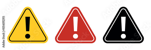 Red yellow black triangular warning or caution sign with exclamation mark. Warning, precaution, attention, alert icon. Warning sign. Exclamation mark.