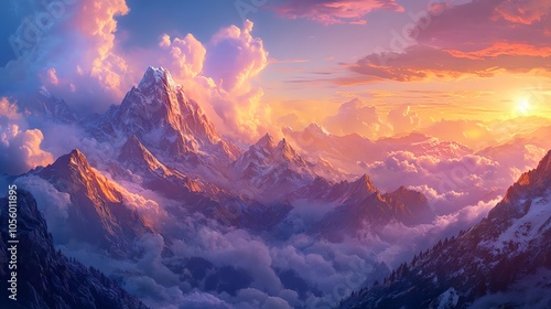 Mountain sunrise with vibrant clouds