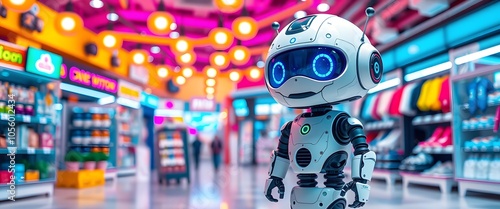 Advanced robot in futuristic arcade