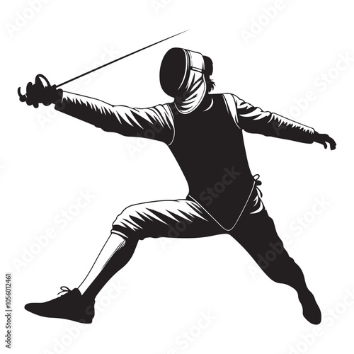 Fencer dueling Silhouette vector black color white background