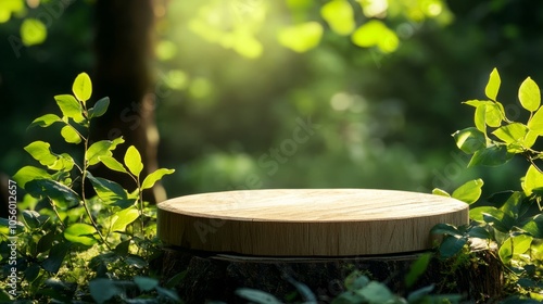 3d rendered wooden podium with plants