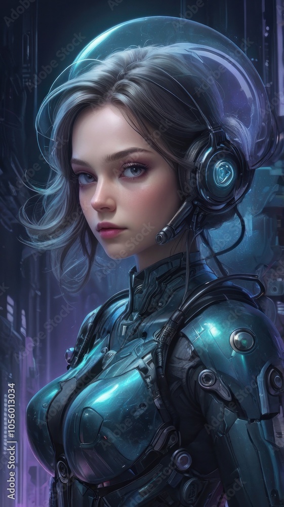 female warrior in sleek, futuristic armor. Game character female warrior in sleek, futuristic armor. Game character