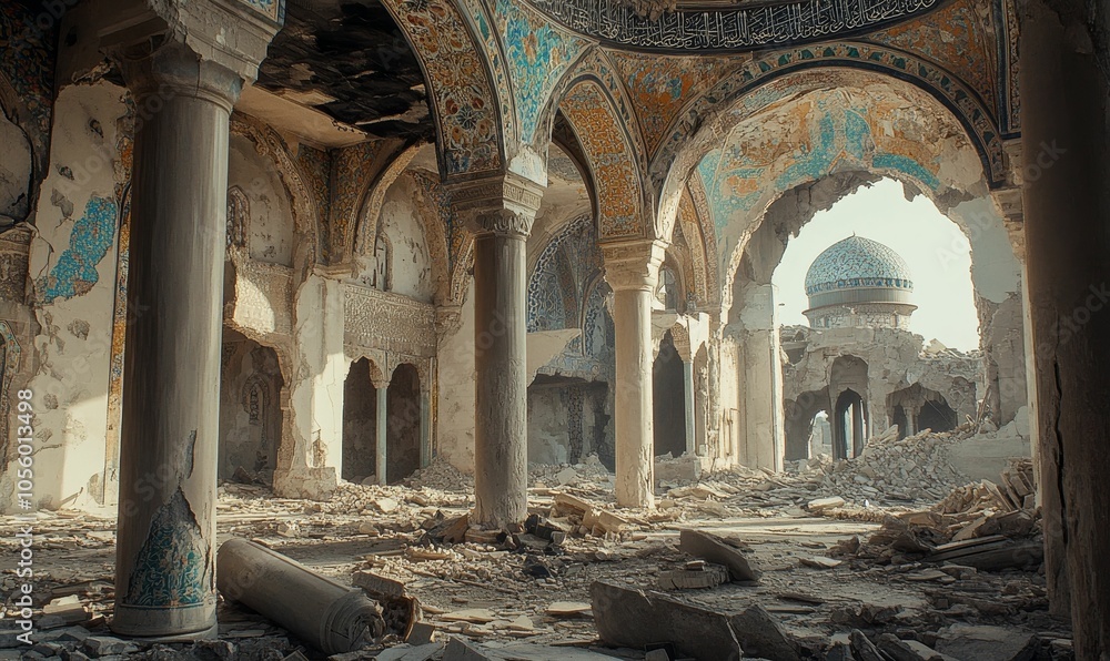 Obraz premium Ruined mosque with intricate details.