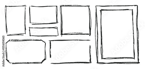 Monochrome rectangles frames various collection. Modern trendy grunge design.