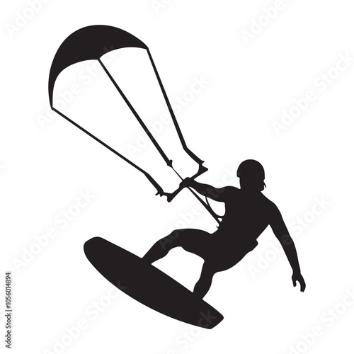 Kite surfer silhouette vector black color white background 