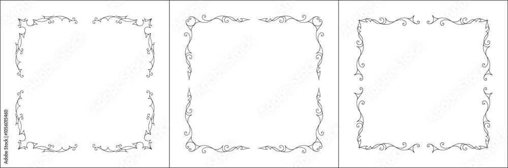 Set of three vector decorative frames. Black and white. Vector frame for all sizes and formats. Isolated vector illustration.
Set of three vector decorative frames. Black and white. Vector frame for all sizes and formats. Isolated vector illustration.