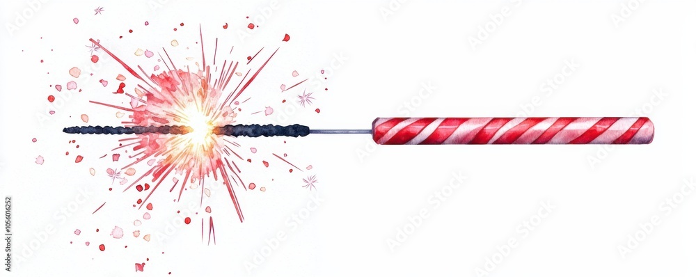 Obraz premium Colorful sparkler with a vibrant explosion on white background.