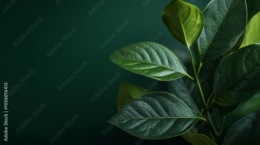 Close-up of green leaves on dark background Close-up of green leaves on dark background