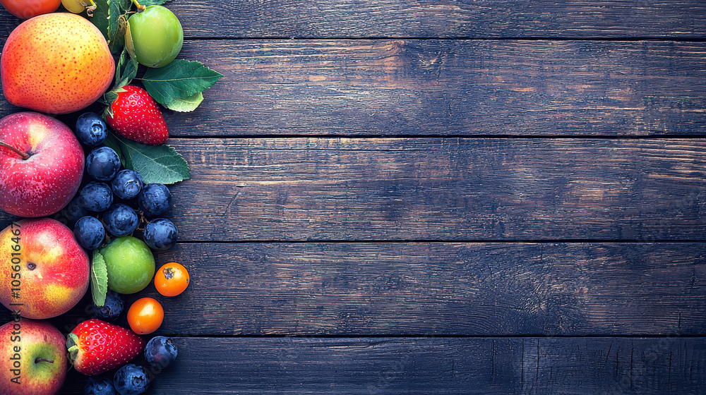 Fresh Fruits on Wooden Table Background Fresh Fruits on Wooden Table Background