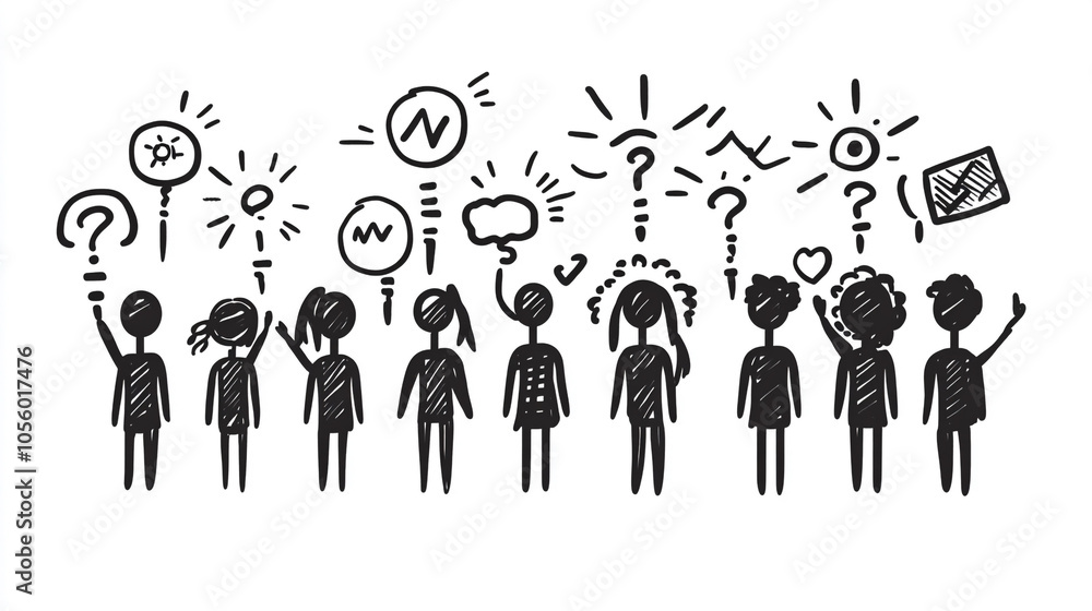 Hand Drawn Doodle People with Ideas and Thoughts Brainstorming Creativity Problem Solv Hand Drawn Doodle People with Ideas and Thoughts Brainstorming Creativity Problem Solv