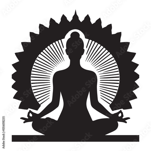 Person meditating silhouette vector black color white background 