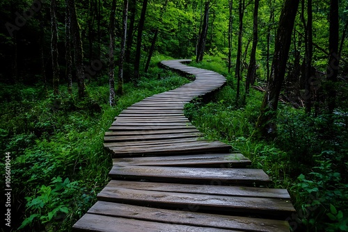 Alley, path, stair in the park. Green tree foliage. Nature outdoor landscape with road, way, grass. Beautiful day in forest in summer or autumn. Bright background. Footpath in wood. 