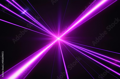 Abstract Purple Laser Light Burst on Black Background