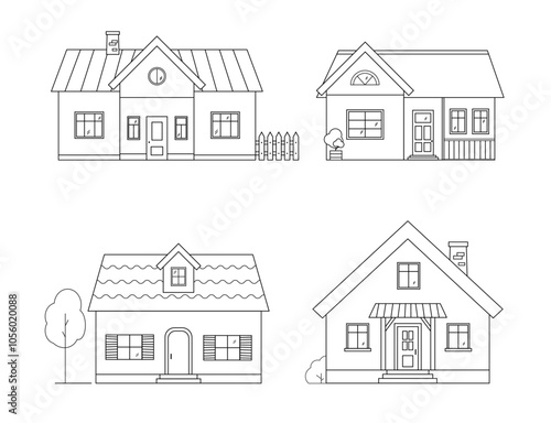 Set of houses. Vector illustration in a linear style on a white background.