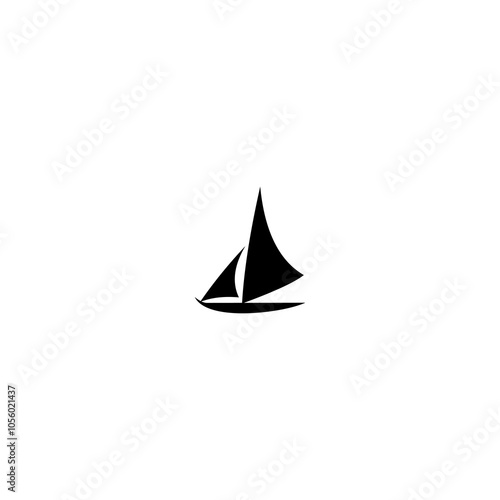 Sailing Vessel Icon: Minimalist black sailboat silhouette, nautical symbol, marine logo design. Perfect for travel, adventure, and nautical themed projects. 