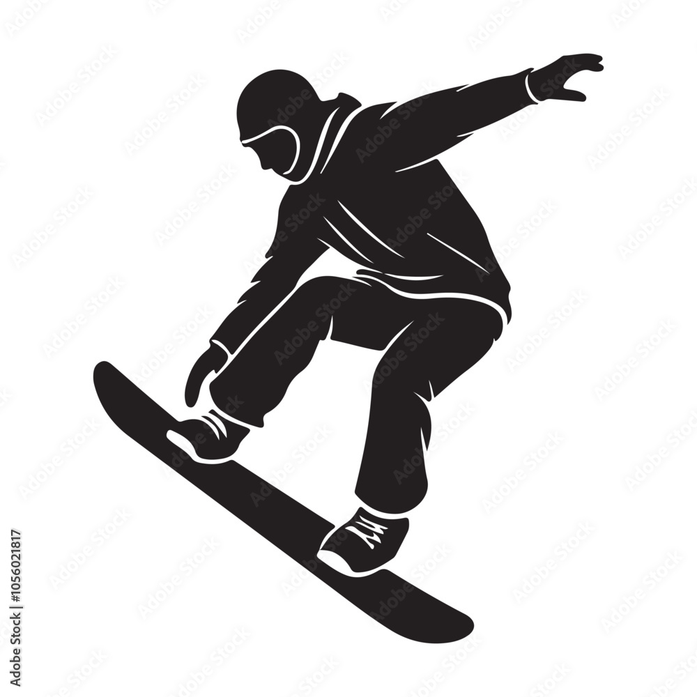 Obraz premium Snowboarder mid-trick vector black color white background 