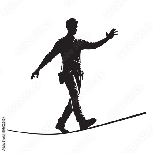  Tightrope walker Silhouette vector black color white background