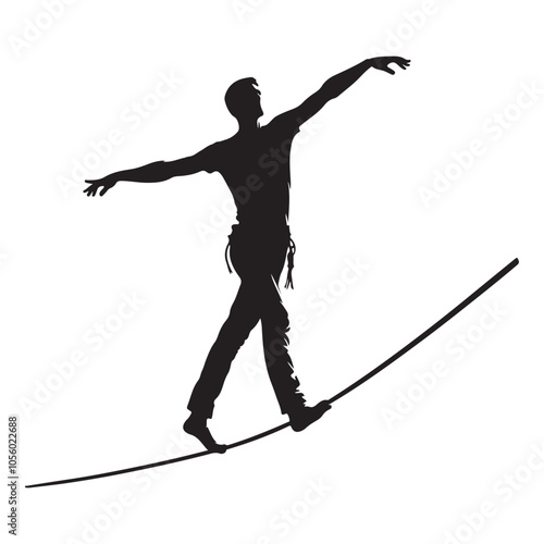  Tightrope walker Silhouette vector black color white background