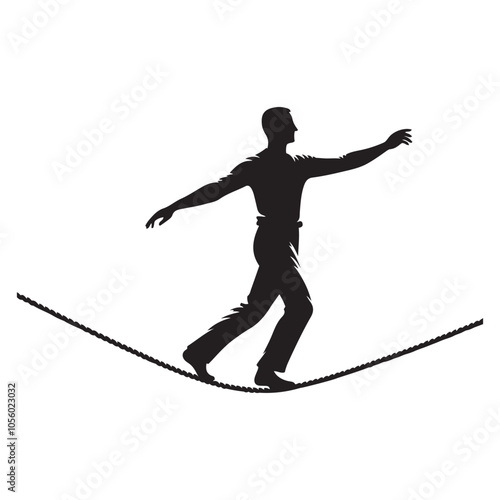  Tightrope walker Silhouette vector black color white background