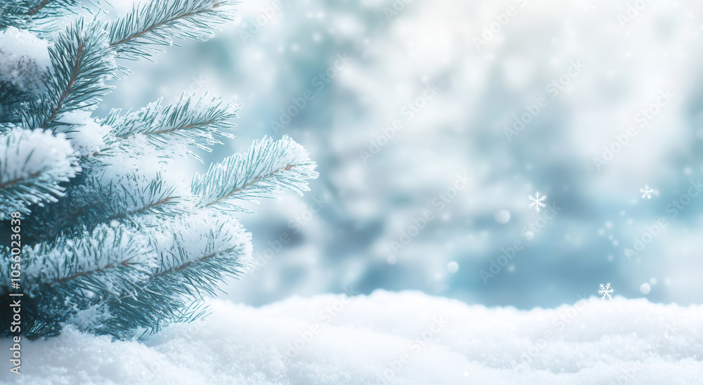Snowy Evergreen Tree with Falling Snowflakes Snowy Evergreen Tree with Falling Snowflakes